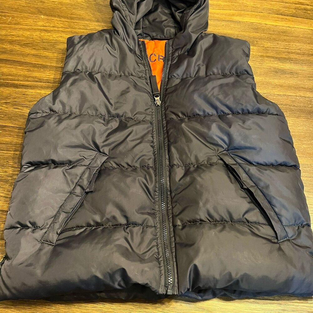 Abercrombie Down Puffer Vest women's size small blue navy hood orange goose